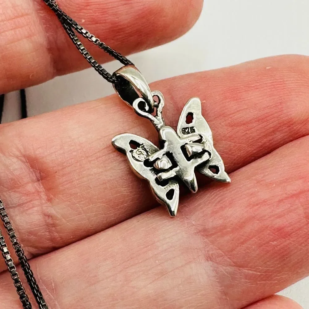 Butterfly Sterling Silver Necklace Black Rhodium Sterling Box Chain